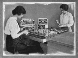Counting 'Good Luck' canning jar rings (Source: The Story of Rubber). The Good Luck Swastika was replaced by a four leaf clover after Hitler ruined swastikas for everybody.